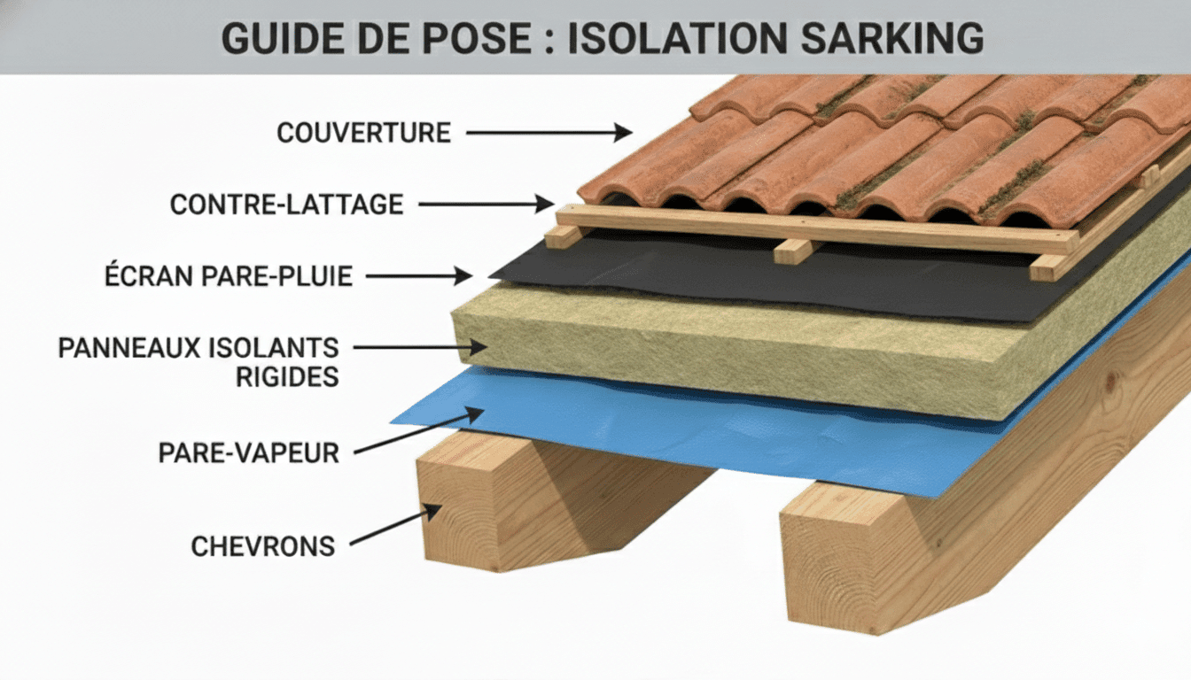 Schéma en coupe isolation sarking