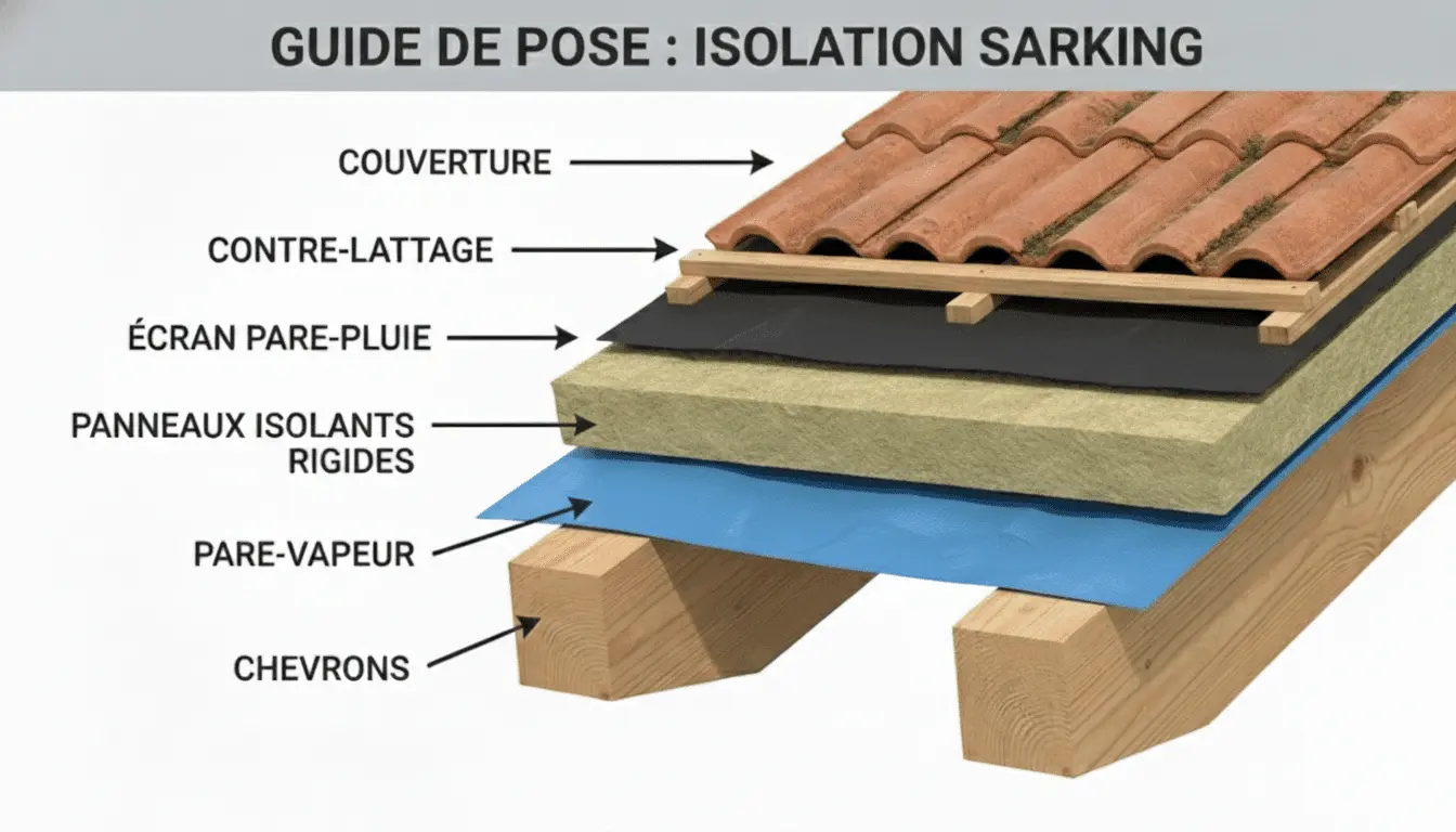 Schéma en coupe isolation sarking
